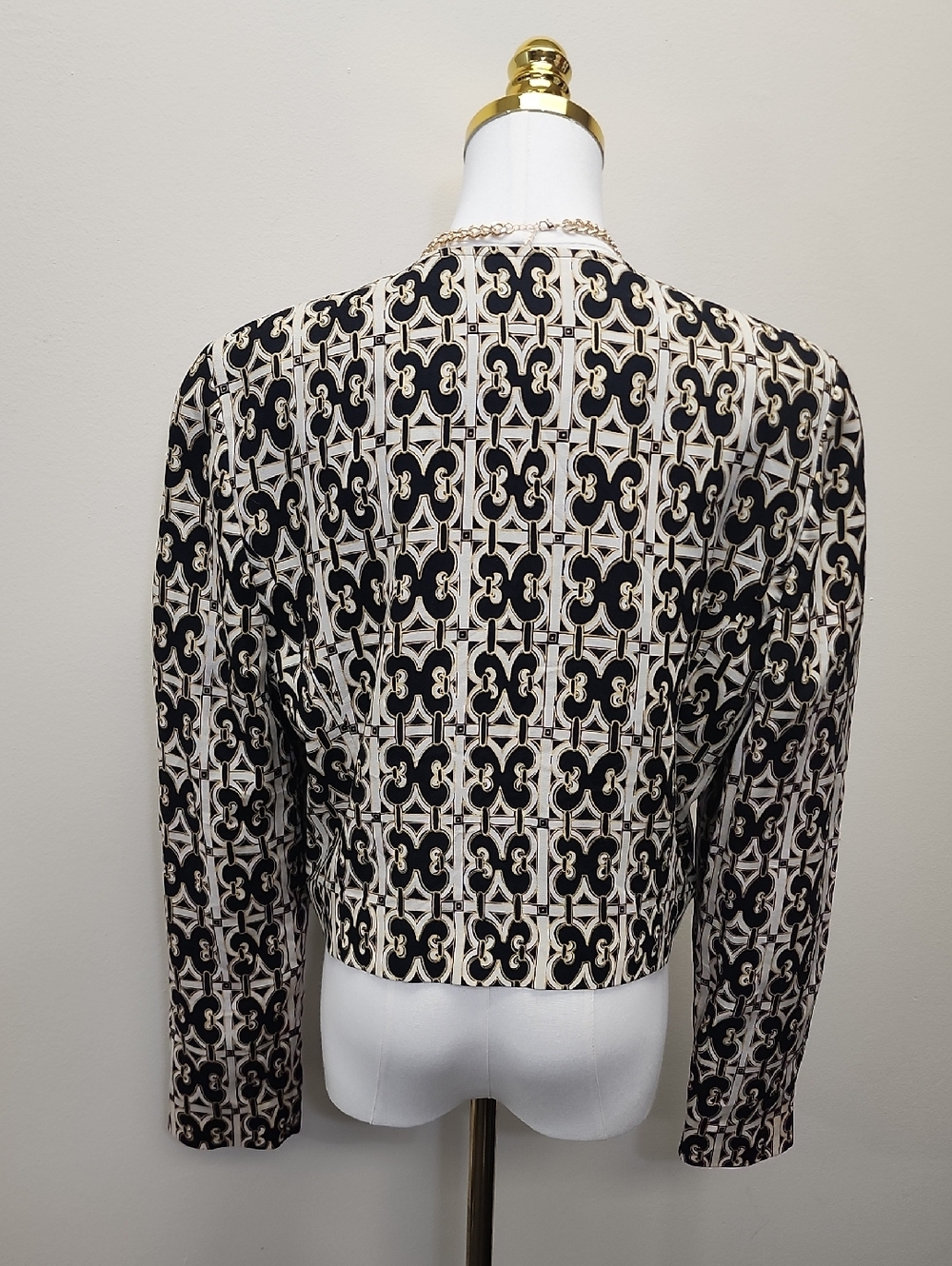Doncaster Black Cream Geometric Cropped Blazer Jacket Vibtage Size 14 - Picture 3 of 11